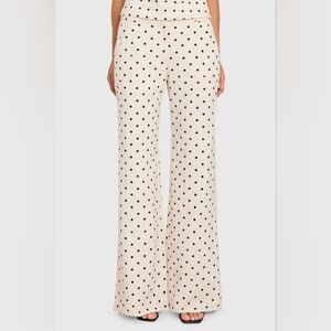 Amanda Uprichard Cream Wide Leg Pants with Black Polka Dots
